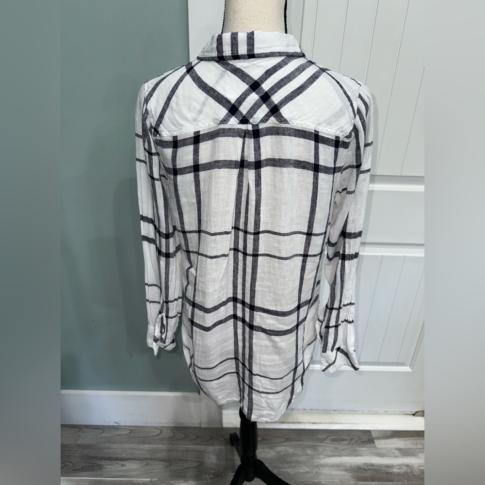 Rails Charli Linen Blend Plaid button up shirt vanilla/navy size XS - Picture 6 of 8